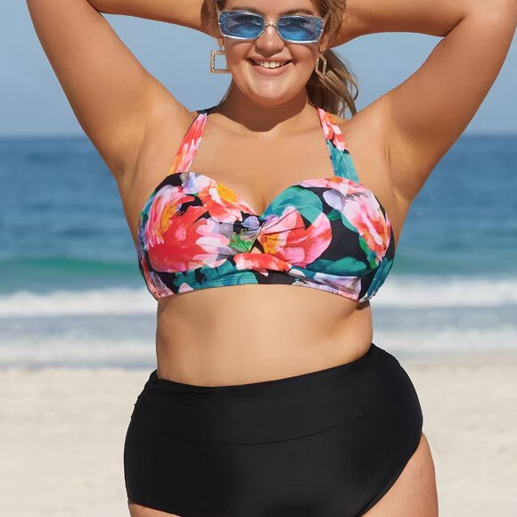 Cupshe Plus Size Twisted Sweetheart Bikini Top 1X | NWT | Floral Retro Style - Picture 4 of 4